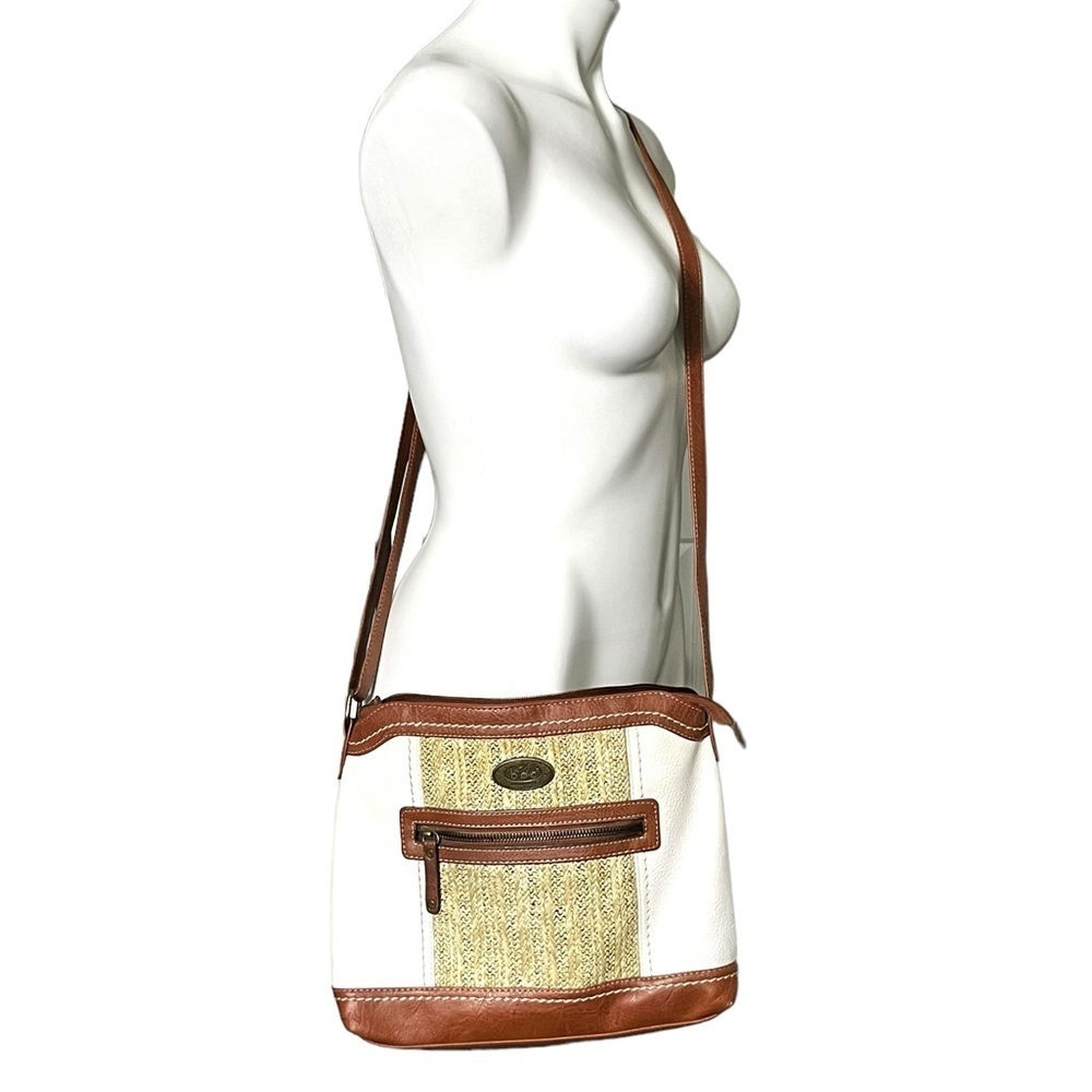 BOC Crossbody Purse With Straw Accent White/Tan/Brown